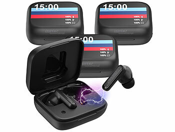 Earphone: auvisio 4er-Set Kabellose In-Ear-Kopfhörer mit Touchscreen-Ladecase & ANC 
