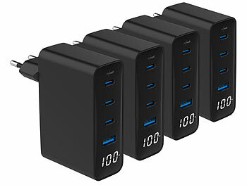 Dual-Ladegerät: revolt 4er-Set 4-Port-USB-Netzteile, Display, 3x USB-C PD 100W, USB-A QC 30W