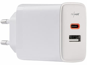 revolt Kompaktes 2-Port-USB-Netzteil, USB-C PD 65 W, USB-A QC 18 W, GaN