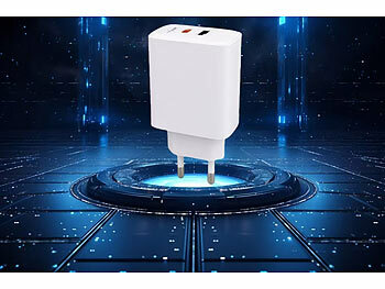 revolt Kompaktes 2-Port-USB-Netzteil, USB-C PD 65 W, USB-A QC 18 W, GaN