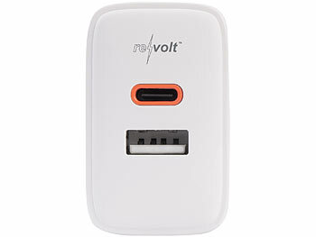 revolt Kompaktes 2-Port-USB-Netzteil, USB-C PD 65 W, USB-A QC 18 W, GaN