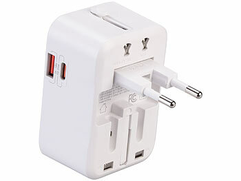 revolt Universal-Reiseadapter, USB-C PD 20 W, QC 18 W, für US/EU/UK/AUS