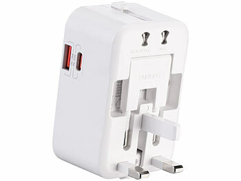 revolt Universal-Reiseadapter, USB-C PD 20 W, QC 18 W, für US/EU/UK/AUS