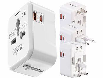 Adapter: revolt Universal-Reiseadapter, USB-C PD 20 W, QC 18 W, für US/EU/UK/AUS