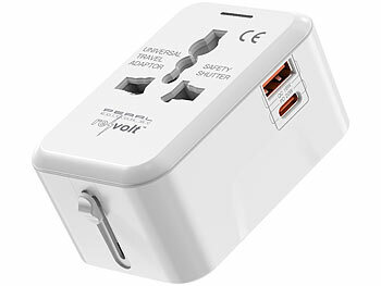 revolt Universal-Reiseadapter, USB-C PD 20 W, QC 18 W, für US/EU/UK/AUS