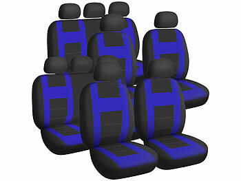 Autositzauflagen: Lescars 2er-Set 9-tlg. Autositzbezüge-Sets, für 5-Sitzer, blau