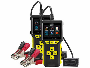 OBD2 Diagnosegerät Profi: Lescars 2er-Set Profi-2in1-OBD2-Scanner & Batterie-Tester, HD-Farbdisplay