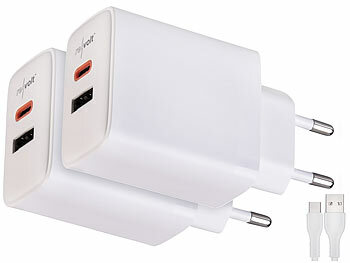 Premium-USB-Netzteil: revolt 2er-Set 2-Port-USB-Netzteile, USB-C PD 65 W, USB-A QC 18 W, GaN 
