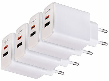 revolt 4er-Set 2-Port-USB-Netzteile, USB-C PD 65 W, USB-A QC 18 W, GaN 