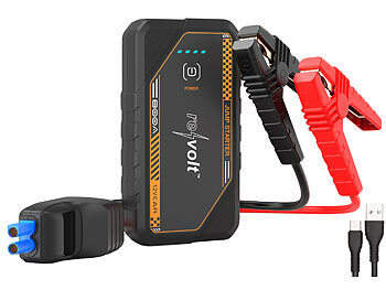 Powerbank Pkw Starthilfe: revolt Kfz-Starthilfe-Powerbank, 7.200 mAh, 800 A Peak, 12 Volt, LED-Leuchte