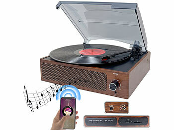 Plattenspieler: auvisio Schallplattenspieler & -Digitalisierer, Stereo-Lautsprecher, Bluetooth