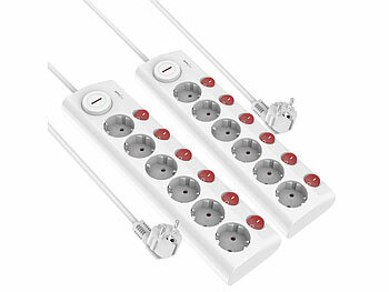 Multi Steckerleiste: revolt 2er-Set 6-fach-Steckdosenleiste, einzeln schaltbar, Hauptsch., 3.680W