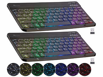 Tastatur RGB: GeneralKeys 2er Kompakte Multi-Device-Akku-Funktastatur Bluetooth, LED, QWERTZ
