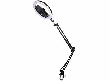 Somikon Dokumentenscanner- und Overhead-Stativ mit 10"-Ringlicht und Auslöser 