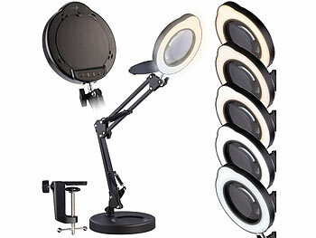 Lunartec 2er-Set LED-Lupenleuchte, 10-fach, CCT, 500 lm, Tischklemme/Standfuß