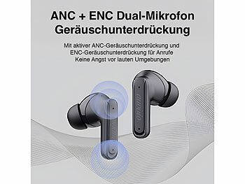 auvisio KI-Echtzeitzeitübersetzer & In-Ear-Kopfhörer, 135 Sprachen, ANC, 28 dB