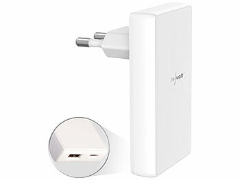 revolt Extra-flaches 65-W-USB-Netzteil mit USB-C und -A, GaN, 2 m USB-C-Kabel