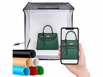 Fotobox mit Hintergrund: Somikon Fotobox zum Fotografieren, faltbar, mit LED-Licht, 60 x 60 x 60 cm