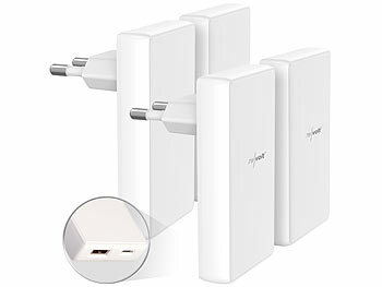 USB Ladegerät doppelt: revolt 4er-Set extra-flache 65-Watt-USB-Netzteile, USB-C & -A, PD, QC, GaN 