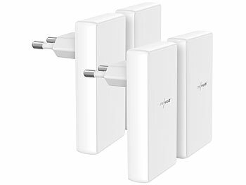revolt 4er-Set extra-flache 65-Watt-USB-Netzteile, USB-C & -A, PD, QC, GaN 