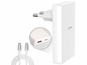 USB-Stecker-Ladegerät: revolt Extra-flaches 65-W-USB-Netzteil mit USB-C und -A, GaN, 2 m USB-C-Kabel