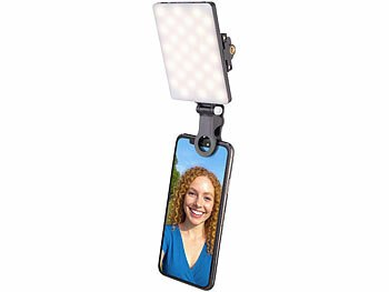 Somikon Selfie-Akku-Licht mit 60 dimmbaren LEDs und Clip, CCT, 250 lx
