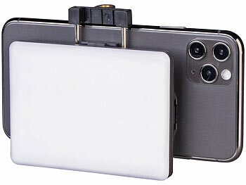 Somikon Selfie-Akku-Licht mit 60 dimmbaren LEDs und Clip, CCT, 250 lx