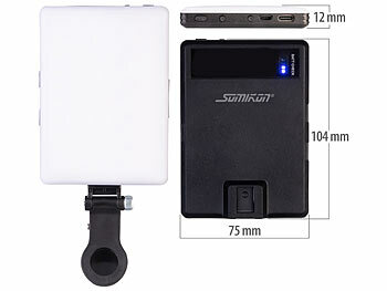Somikon Selfie-Akku-Licht mit 60 dimmbaren LEDs und Clip, CCT, 250 lx