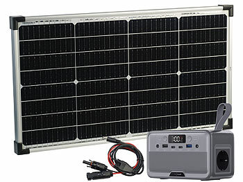 Solaranlage Powerbank: revolt Fensterbank-Solarkraftwerk: Powerstation + 60-W-Modul, 89,6 Wh, 100 W