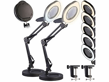 Tischlampe mit Lupe: Lunartec 2er-Set LED-Lupenleuchte, 10-fach, CCT, 500 lm, Tischklemme/Standfuß