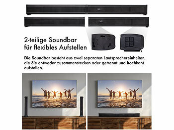 auvisio 2.2-Soundbar für TV-Geräte, teilbar, Dual-Subwoofer, Bluetooth, 180 W 
