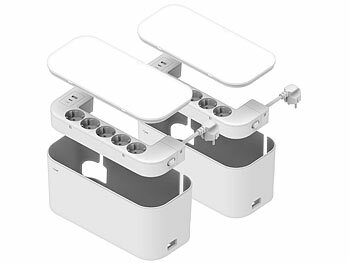 Steckdosen-Box: revolt 2er-Set 5-fach Steckdosenl. mit Kabelb., 1x USB-A 20W  1x USB-C 20W 