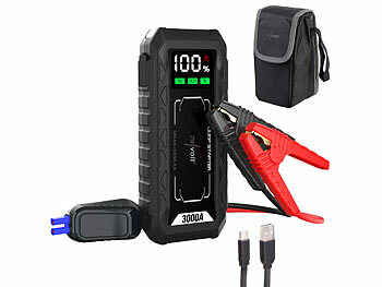 Autostarter: revolt 3in1-Kfz-Starthilfe & Powerbank mit 20 Ah, 3.000 A, 60 W PD, QDSP, LED 