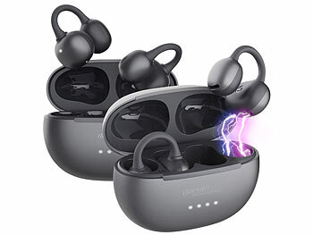 Bluetoothkopfhörer: auvisio 2er-Set Open-Ear Clip-on-Stereo-Headset, Bluetooth 6.0, Ladecase 