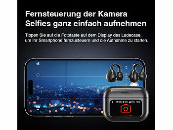 auvisio Clip-on-Ohrhörer und KI-Echtzeitübersetzer für 115 Sprachen, App