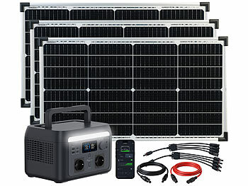Solar Power Station: revolt Tragbare Powerstation & Solargenerator 512 Wh, USV, App, 3x 60-W-Panel