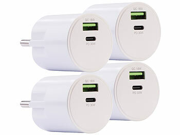 Ladegerät Quickcharge: revolt 4er-Set USB-Netzteile mit USB-C PD bis 30 W und Quick Charge bis 18 W