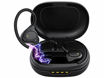 Sportohrhörer: auvisio Kabellose In-Ear-Kopfhörer, Bluetooth 5.3, wasserdicht IPX7, Ladecase 