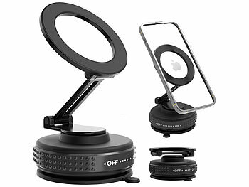 360°Handyhalterung: Callstel Vakuum-Saugnapf-Handyhalterung, magnetisch, Magsafe-komp., Metall 