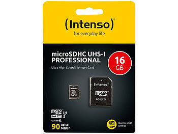 SD Adapter: Intenso microSDHC-Speicherkarte UHS-I Professional, 16 GB, bis 90 MB/s, U3