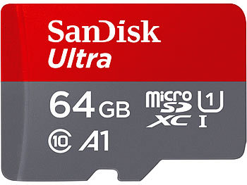 Micro-SDS für Tablet: SanDisk Ultra microSDXC, 64 GB, 120 MB/s, Class 10, U1, A1, mit Adapter