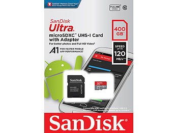 SanDisk Ultra microSDXC, 400 GB, 120 MB/s, Class 10, U1, A1, mit Adapter