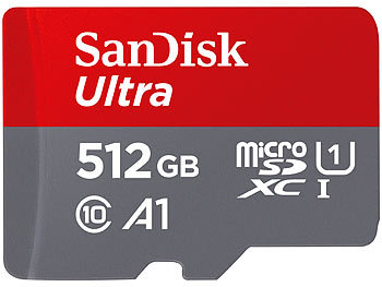 microSD-Karten: SanDisk Ultra microSDXC, 512 GB, 120 MB/s, Class 10, U1, A1, mit Adapter