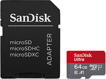 Flash Card: SanDisk Ultra microSDXC (SDSQUAB-064G-GN6MA), 64 GB, 140 MB/s, U1 / A1