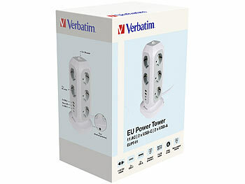 Verbatim Steckdosen-Turm mit 11x 230 V, 2x USB-C, 2x USB-A, 2 m Kabel, weiss