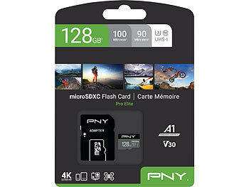 PNY PRO Elite microSD-Karte 128GB, 100MB/s lesen, 90 MB/s schreiben, A1