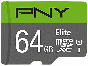 SD Karte: PNY Elite microSD, mit 64 GB und SD-Adapter, lesen bis zu 100 MB/s