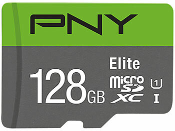 microSD-Speicher: PNY Elite microSD, mit 128 GB und SD-Adapter, lesen bis zu 100 MB/s