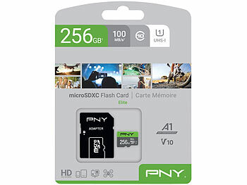 PNY Elite microSD, mit 256 GB und SD-Adapter, lesen bis zu 100 MB/s