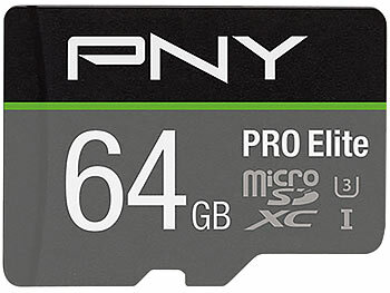 microSD U3: PNY PRO Elite microSD-Karte 64GB, 100 MB/s lesen, 60 MB/s schreiben, A1
